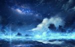  cloud cloudy_sky czy_(2894456992) highres horizon milky_way night night_sky no_humans ocean original outdoors reflection scenery seascape shooting_star sky star_(sky) starry_sky water water_surface 