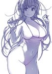  breasts commentary_request flower hair_flower hair_ornament kawakami_masaki large_breasts long_hair monochrome navel one-piece_swimsuit original swimsuit 