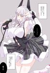  armpits bare_shoulders breasts carmilla_(fate/grand_order) cosplay detached_sleeves dress elizabeth_bathory_(fate) elizabeth_bathory_(fate)_(all) fate/grand_order fate_(series) frilled_skirt frills headgear kichihachi lancer_(fate/extra_ccc)_(cosplay) large_breasts long_hair microphone pleated_skirt silver_hair skirt translation_request 