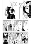  animal_ears arabian_oryx_(kemono_friends) bamboo bamboo_forest bear_ears comic forest greyscale highres hood hug hug_from_behind japanese_black_bear_(kemono_friends) kemono_friends lion_(kemono_friends) monochrome moose_(kemono_friends) multiple_girls nature neckerchief necktie oryx_ears panther_chameleon_(kemono_friends) pleated_skirt sakana_kidori school_uniform serafuku short_hair short_sleeves skirt translated 