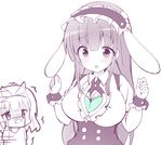  :o alternate_costume animal_ears bangs blunt_bangs blush bolo_tie bra breasts bunny_ears chibi choborau_nyopomi_(style) cleavage collared_shirt commentary_request crying crying_with_eyes_open eyebrows_visible_through_hair fake_animal_ears fleur_de_lapin_uniform floppy_ears frilled_cuffs frilled_shirt frills gochuumon_wa_usagi_desu_ka? green_bra hairband kirima_sharo large_breasts looking_at_viewer maid_headdress monochrome multiple_girls open_mouth parody partially_unbuttoned puffy_short_sleeves puffy_sleeves shiki_(catbox230123) shirt short_hair short_sleeves simple_background spot_color style_parody t-shirt tears trembling ujimatsu_chiya underbust underwear upper_body wardrobe_malfunction wavy_hair white_background wing_collar wrist_cuffs 