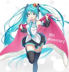  anniversary aqua_eyes aqua_hair commentary_request detached_sleeves hatsune_miku long_hair necktie skirt solo thighhighs tokki twintails very_long_hair vocaloid 