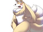  artist_request blonde_hair breasts breasts_covering fox furry long_hair nude open_mouth 