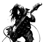  cable commentary_request electric_guitar faceless faceless_female greyscale guitar highres instrument kagami_(okubyogami) legs_apart long_hair long_sleeves monochrome music open_mouth original playing_instrument school_uniform serafuku simple_background skirt solo standing white_background 