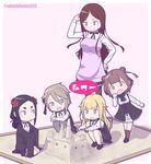  &gt;:) :/ :d adachi_fumio ange_(princess_principal) apron artist_name bangs beatrice_(princess_principal) black_footwear black_hair black_legwear black_ribbon blonde_hair blue_eyes braid breasts brown_eyes brown_hair child closed_mouth corset dorothy_(princess_principal) double_bun eyebrows_visible_through_hair fang flower full_body hair_between_eyes hair_flaps hair_flower hair_ornament hair_ribbon hand_on_hip large_breasts loafers long_hair long_sleeves maroon_legwear multiple_girls neck_ribbon open_mouth outstretched_arms pantyhose parted_bangs pink_apron pink_background princess_(princess_principal) princess_principal purple_eyes ribbon sand_castle sand_sculpture sandbox school_uniform seiza shadow shoes sitting sleeves_past_wrists smile speech_bubble standing toudou_chise twitter_username v-shaped_eyebrows very_long_hair younger 
