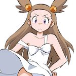  1girl brown_hair gomatarou japanese japanese_text lowres mikan_(pokemon) panties pantyshot pokemon pokemon_(game) pokemon_gsc solo underwear white_panties 