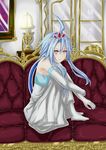  1girl ahoge blanc blue_hair dress elbow_gloves honke_ganso neptune_(series) princess red_eyes short_hair short_hair_with_long_locks solo white_heart 