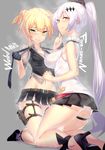 asymmetrical_hair bangs bare_legs belt black_bow black_footwear black_gloves black_neckwear black_skirt blonde_hair blush bow breasts character_name closed_mouth collared_shirt commentary_request dev eyebrows_visible_through_hair five-seven_(girls_frontline) girls_frontline gloves green_eyes grey_background grey_shirt hair_bow hair_ornament half_gloves hands_up high_heels highres holster index_finger_raised kneeling long_hair looking_at_viewer looking_back making_of medium_breasts miniskirt multiple_girls navel necktie panties panty_peek pleated_skirt ponytail shirt shoes short_sleeves short_twintails sideboob sidelocks simple_background skirt sleeveless sleeveless_shirt small_breasts smile steam steaming_body striped striped_skirt sweat thigh_holster thigh_strap thighs tsurime twintails underwear undone_necktie untied very_long_hair vest welrod_mk2_(girls_frontline) white_hair white_panties white_shirt yellow_eyes 