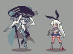  cane commentary_request kantai_collection long_hair multiple_girls pixel_art rensouhou-chan sakuemon shimakaze_(kantai_collection) shinkaisei-kan striped striped_legwear thighhighs wo-class_aircraft_carrier 