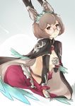  animal_ears breast_hold breasts brown_hair cape commentary_request constance_(granblue_fantasy) erune glasses granblue_fantasy medium_breasts naik red_eyes rimless_eyewear skirt solo tiara 