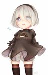  1girl android author_request black_dress blue_eyes child mole_under_mouth nier_(series) nier_automata open_mouth pod_(nier_automata) short_hair silver_hair solo source_request yorha_no._2_type_b 
