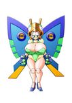  big_eyes breasts butterfly_wings cleavage concept_art gauntlets helmet high_heels huge_breasts leotard official_art robopon robot robot_girl robot_joints thick_thighs thighs traditional_media wings 
