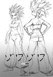  armpits ass bare_shoulders bobobo breasts cameltoe caulifla dragon_ball dragon_ball_super female full_body greyscale monochorme scan smile spiked_hair standing tubetop 