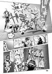  animal_print boots choufu_shimin comic elbow_gloves feathers gloves greyscale headgear kantai_collection kongou_(kantai_collection) monochrome multiple_girls nagato_(kantai_collection) page_number robot shimakaze_(kantai_collection) shinkaisei-kan sweat thigh_boots thighhighs translated zebra_print 
