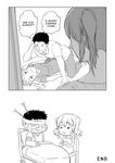  2girls alternate_costume apple arrow arrow_in_head bed boy_on_top burn_scar casual comic crying english food fruit greyscale highres hospital_bed kaga_(kantai_collection) kantai_collection kashima_(kantai_collection) lucky_pervert misunderstanding monochrome multiple_girls peeling robba-san_(wangphing) scar side_ponytail sweatdrop twintails wangphing 