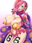  1girl breasts huge_breasts mikanberry nipples one_piece pink_hair solo vinsmoke_reiju 