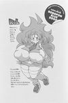  big_eyes big_hair breasts eyebrows_visible_through_hair huge_breasts huge_nipples long_hair miniskirt monochrome official_art puffy_nipples robopon rol_(robopon) smile tamori_hataru thick_thighs thighhighs thighs translation_request 