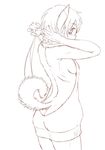  animal_ears blush breasts butt_crack dog_ears dog_tail furry greyscale looking_back meme_attire monochrome short_hair sideboob simple_background sketch small_breasts tail tewatasanaiinu tokyo_metropolitan_police_department virgin_killer_sweater white_background wokada 