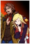  1girl alucard_(castlevania) beard blonde_hair blue_eyes brown_hair castlevania castlevania:_dawn_of_sorrow facial_hair julius_belmondo kidachi long_hair smile yoko_belnades 