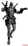  1boy abs bodysuit deadpool gloves gun male_focus marvel mask muscle pecs simple_background solo suit sword weapon 