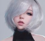  artist_name artstation_username bare_shoulders black_dress black_hairband blue_eyes breasts derivative_work dress hair_over_one_eye hairband large_breasts lips looking_at_viewer md5_mismatch mole mole_under_mouth nier_(series) nier_automata no_blindfold parted_lips portrait realistic ruoxin_zhang solo white_hair yorha_no._2_type_b 