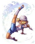  androgynous ass bandages barefoot blonde_hair dark_skin hat kicking knife looking_at_viewer maxa' pointy_ears red_eyes reverse_trap sheik soles solo the_legend_of_zelda the_legend_of_zelda:_ocarina_of_time toeless_legwear white_background younger 