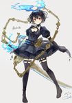 :| alice_(sinoalice) belt black_dress black_footwear black_gloves black_hair black_legwear breasts character_name choker closed_mouth commentary dated dress elbow_gloves eyebrows_visible_through_hair frilled_dress frills gloves grey_background hairband halterneck highres huge_weapon looking_at_viewer magic medium_breasts red_eyes sako_(user_ndpz5754) shoes short_hair signature simple_background sinoalice solo standing thighhighs v-shaped_eyebrows weapon 