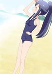  1girl blue_hair blush breasts eyes_closed hinako_note natsukawa_kuina small_breasts solo swimsuit 