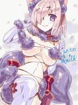 animal_ears bangs breasts commentary_request dangerous_beast dated elbow_gloves eyebrows_visible_through_hair eyes_visible_through_hair fate/grand_order fate_(series) fur_trim gloves hair_over_one_eye halloween halloween_costume large_breasts lavender_hair looking_at_viewer mash_kyrielight miuku_(marine_sapphire) navel purple_eyes purple_gloves purple_hair revealing_clothes short_hair signature solo tail thighhighs twitter_username wolf_ears 