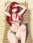  1girl bikini breasts brown_eyes cleavage erza_scarlet fairy_tail food_print gaston18 large_breasts long_hair looking_at_viewer navel red_hair swimsuit tagme underboob watermelon_print 