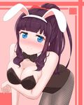  1girl blue_eyes blush breasts brown_hair bunny_ears bunnysuit cleavage large_breasts looking_at_viewer new_game! smile solo takimoto_hifumi 