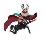  between_legs black_gloves black_legwear breasts character_request cleavage dark_skin demon_horns elbow_gloves full_body fur gloves high_heels holding holding_sword holding_weapon horns huge_weapon large_breasts official_art red_eyes short_hair snake_tail solo sword sword_art_online tail thighhighs transparent_background two-handed weapon white_hair 
