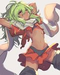  blush breasts cleavage cosplay dark_skin emerada_(xenogears) gloves green_hair guilty_crown guilty_gear guilty_gear_xrd long_hair looking_at_viewer navel oro_(sumakaita) ramlethal_valentine short_hair small_breasts solo thighhighs xenogears 