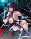  1girl :d aoi_nagisa_(artist) aoi_nagisa_(metalder) arm_guards armor bangs bare_shoulders black_hair blush breast_hold breasts brown_hair cleavage collarbone covered_navel crossed_arms curvy elbow_gloves erect_nipples female finger_to_mouth from_side gloves grey_gloves grey_legwear hair_between_eyes hair_ribbon halterneck hand_on_hip hand_up highleg highleg_leotard highres huge_breasts impossible_clothes impossible_leotard leotard leotard_pull lilith-soft lipstick looking_at_viewer makeup maroon_hair mizuki_shiranui moon naughty_face night nipples no_bra official_art open_mouth parted_lips pink_lipstick puffy_nipples red_eyes ribbon see-through shiny shiny_clothes shiny_skin short_hair skin_tight sky standing taimanin_(series) taimanin_asagi taimanin_asagi_battle_arena taimanin_yukikaze thighhighs thighs thong_leotard turtleneck vambraces white_background 