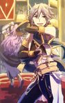  1girl arabian_clothes ass azur_(fire_emblem) blush fingerless_gloves fire_emblem fire_emblem:_kakusei fire_emblem_heroes gloves hair_between_eyes jewelry long_hair mother_and_son olivia_(fire_emblem) open_mouth short_hair smile twintails weapon 