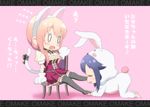  2girls animal_ears blue_hair blush brown_hair bunny_pajamas cat_ears foot_massage hinako_note multiple_girls natsukawa_kuina sakuragi_hinako tail thighhighs yuri 