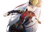  altair_(re:creators) bad_id bad_pixiv_id bleeding blood bow_(instrument) gloves hasugano hat instrument long_hair looking_at_viewer military military_uniform re:creators red_eyes shako_cap solo standing uniform very_long_hair violin white_gloves white_hair 