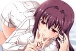  breasts fate/grand_order fate_(series) finger_sucking jewelry large_breasts long_hair nishi_koutarou purple_hair red_eyes ring scathach_(fate)_(all) scathach_(fate/grand_order) sweater turtleneck turtleneck_sweater 