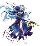  aqua_(fire_emblem_if) asymmetrical_legwear axe bangs bare_shoulders barefoot breasts dress fingerless_gloves fire_emblem fire_emblem_heroes fire_emblem_if full_body gloves highres holding holding_weapon kaya8 leg_up long_hair looking_away medium_breasts official_art polearm poleaxe scar see-through skirt solo thigh_strap torn_clothes torn_skirt transparent_background turtleneck veil very_long_hair weapon yellow_eyes 