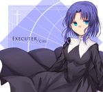  blue_eyes blue_hair cassock character_name ciel cross frith_(ya) habit highres melty_blood nun serious short_hair sketch solo tsukihime 
