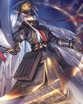  altair_(re:creators) black_gloves gloves hat highres holding holding_sword holding_weapon long_hair melon22 military military_hat military_uniform re:creators red_eyes silver_hair solo sword twintails uniform very_long_hair weapon 