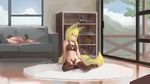  :p animal_ears arm_support balcony bare_arms bare_shoulders barefoot black_bra black_legwear black_panties black_skirt blonde_hair blue_sky bra breasts cat_lingerie cat_tail closed_mouth cloud cloudy_sky couch day figure fox_ears fox_girl fox_tail green_eyes highres house indoors long_hair looking_at_viewer lying medium_breasts meme_attire multiple_girls no_shoes on_couch on_side original out_of_frame paintrfiend panties pleated_skirt rug seductive_smile shelf sitting skirt sky sliding_doors smile tail thighhighs tongue tongue_out toy_airplane underwear underwear_only very_long_hair 