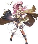  bangs bare_shoulders black_legwear braid breasts bridal_gauntlets cozy fan fire_emblem fire_emblem:_kakusei fire_emblem_heroes full_body hairband high_ponytail highres holding long_hair medium_breasts official_art olivia_(fire_emblem) one_eye_closed pelvic_curtain pink_eyes pink_hair ponytail sandals side_braid solo standing swept_bangs thighhighs torn_clothes torn_legwear transparent_background twin_braids 