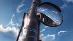  blue_sky cloud day from_below highres house light_rays mirror no_humans original outdoors power_lines reflection scenery sky sunlight traffic_mirror wallpaper 