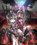  artist_request barefoot bat_wings cygames dark_bladefiend demon_girl demon_horns demon_tail demon_wings eyebrows_visible_through_hair hat horns huge_weapon multiple_wings official_art pointy_ears red_eyes shadowverse shingeki_no_bahamut short_hair single_eye sword tail tattoo weapon white_hair wings 