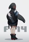  absurdres aviator_cap backpack bag bare_legs black_footwear black_hair boots commentary design fami_(yellow_skies) from_behind highres hood hoodie original short_hair sleeves_past_wrists solo 