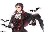  bat black_hair dracula european_clothes fangs_out fire_emblem fire_emblem:_thracia_776 fire_emblem_heroes gloves looking_at_viewer male_focus reinhardt_(fire_emblem) simple_background solo vampire wani_(fadgrith) 