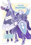  armor armored_boots artist_name boots character_name dated fire_emblem fire_emblem_if gloves gunter_(fire_emblem_if) happy_birthday horse male_focus polearm purple_eyes purple_hair scar shield shirokuro_(0501nk) spear weapon 