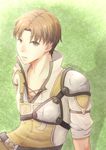  belt brown_eyes brown_hair fire_emblem fire_emblem_echoes:_mou_hitori_no_eiyuuou grass isakom_fe male_focus open_mouth robin_(fire_emblem_gaiden) sitting solo upper_body 