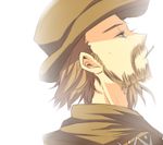  bad_id bad_pixiv_id blue_eyes brown_hair brown_hat engaya_soruto facial_hair hat live_a_live looking_to_the_side looking_up male_focus mouth_hold profile solo sundown_kid 